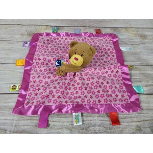 Taggies Plush Brown Teddy Bear Lovey Security Blanket Pink Satin Trim 14"